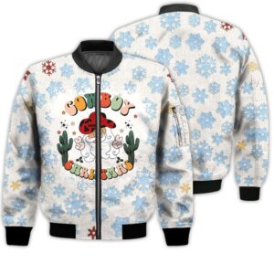 Merry Christmas Cowboy Christmas Retro Christmas Holiday Gifts Unisex 3D Bomber Jacket