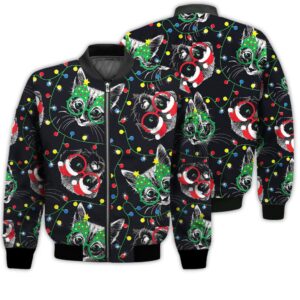 Merry Christmas Cute Cats And Dogs Retro Christmas Holiday Gifts Unisex 3D Bomber Jacket