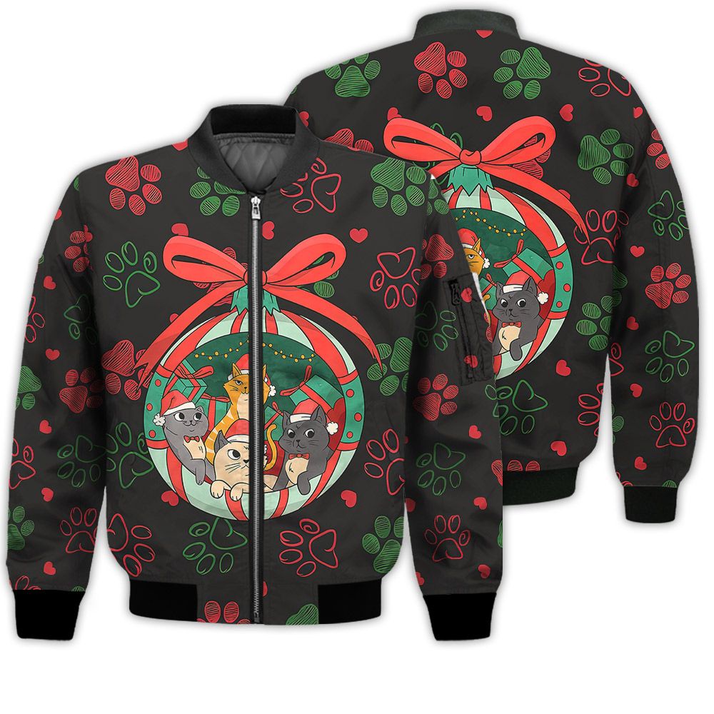 Merry Christmas Cute Christmas Cats Retro Christmas Holiday Gifts Unisex 3D Bomber Jacket Merry Christmas Cute Christmas Cats Retro Christmas Holiday Gifts Unisex 3D Bomber Jacket