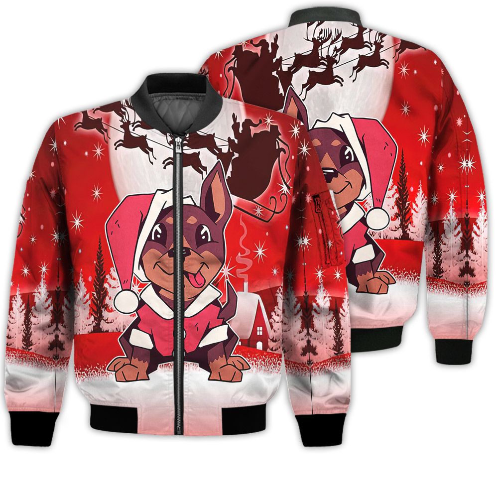 Merry Christmas Cute Christmas Puppy Retro Christmas Holiday Gifts Unisex 3D Bomber Jacket Merry Christmas Cute Christmas Puppy Retro Christmas Holiday Gifts Unisex 3D Bomber Jacket