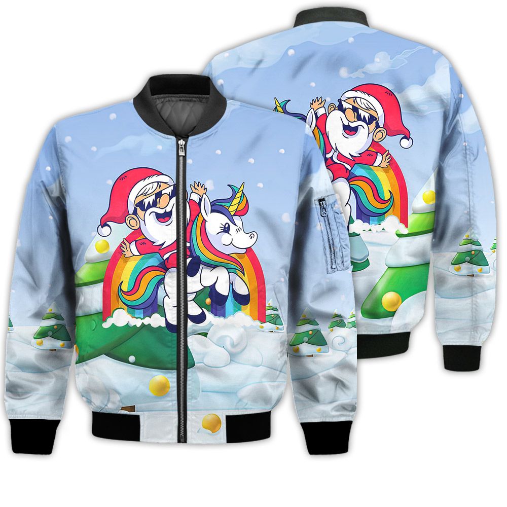Merry Christmas Cute Santa Unicorn Retro Christmas Holiday Gifts Unisex 3D Bomber Jacket Merry Christmas Cute Santa Unicorn Retro Christmas Holiday Gifts Unisex 3D Bomber Jacket
