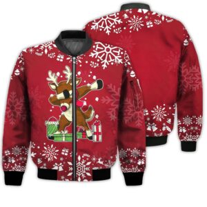 Merry Christmas Dabbing Rudolph Christmas Retro Christmas Holiday Gifts Unisex 3D Bomber Jacket