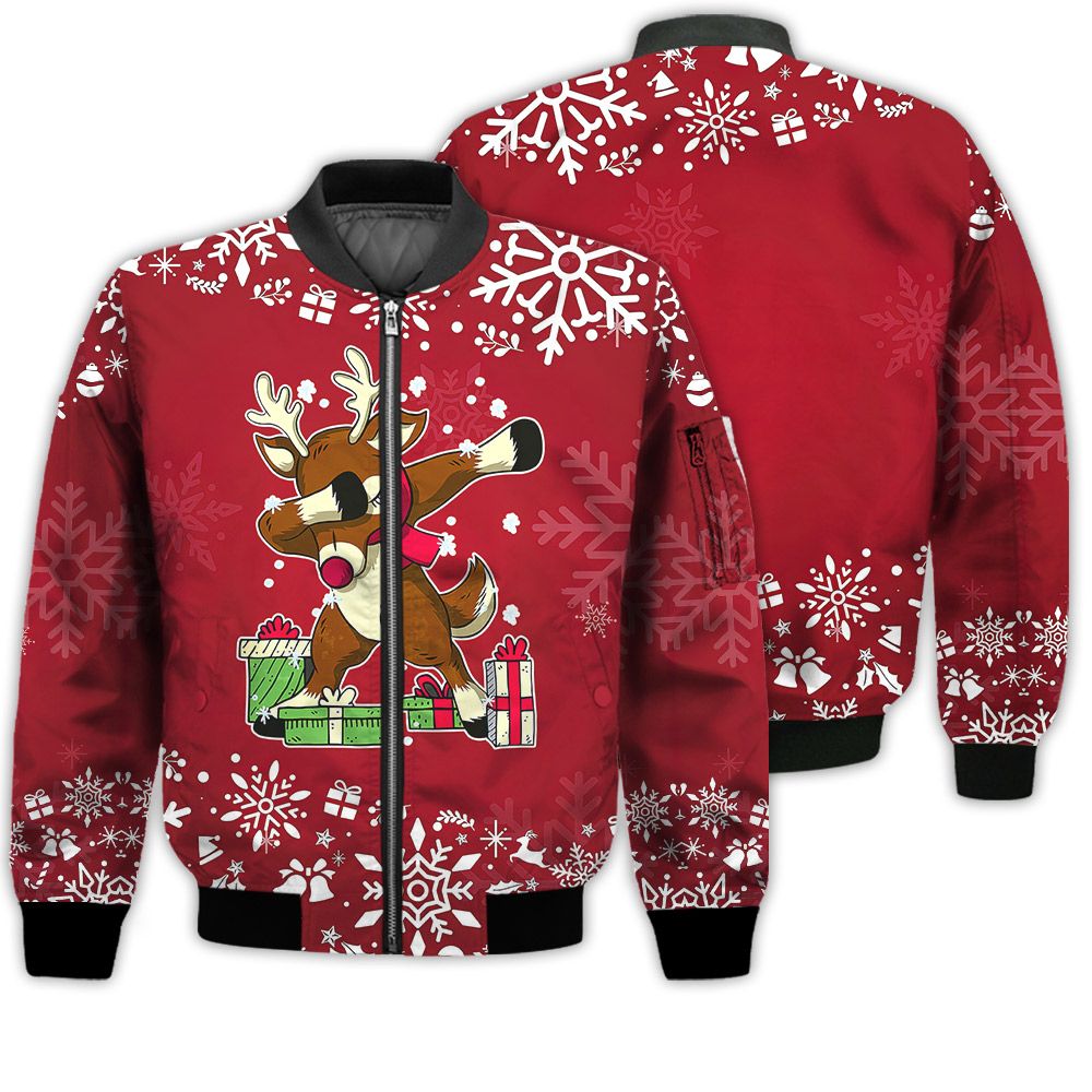Merry Christmas Dabbing Rudolph Christmas Retro Christmas Holiday Gifts Unisex 3D Bomber Jacket Merry Christmas Dabbing Rudolph Christmas Retro Christmas Holiday Gifts Unisex 3D Bomber Jacket