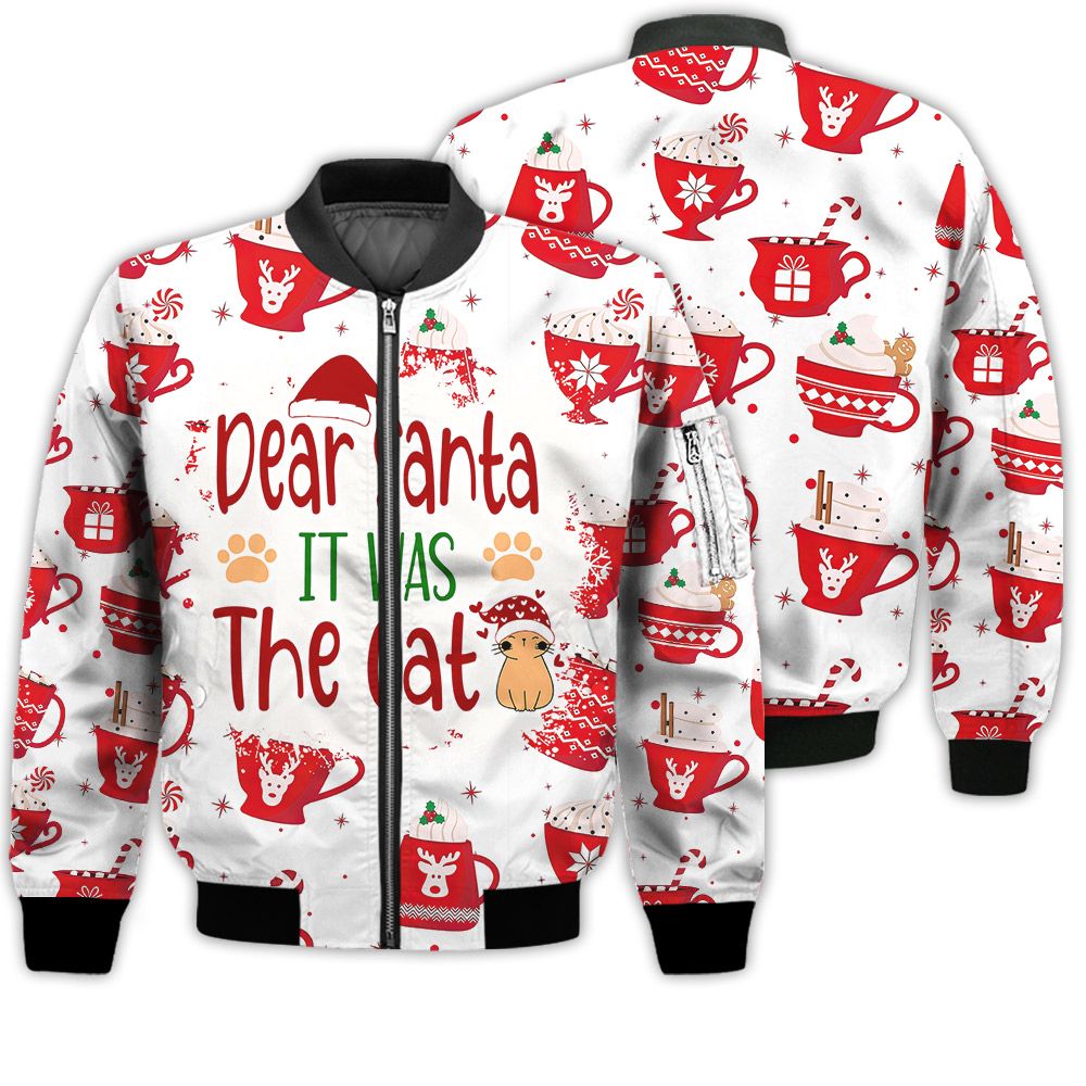 Merry Christmas Dear Santa It Was The Cat Retro Christmas Holiday Gifts Unisex 3D Bomber Jacket Merry Christmas Dear Santa It Was The Cat Retro Christmas Holiday Gifts Unisex 3D Bomber Jacket