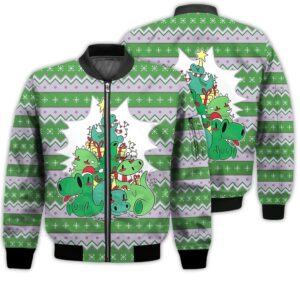 Merry Christmas Dinosaur Christmas Tree Retro Christmas Holiday Gifts Unisex 3D Bomber Jacket