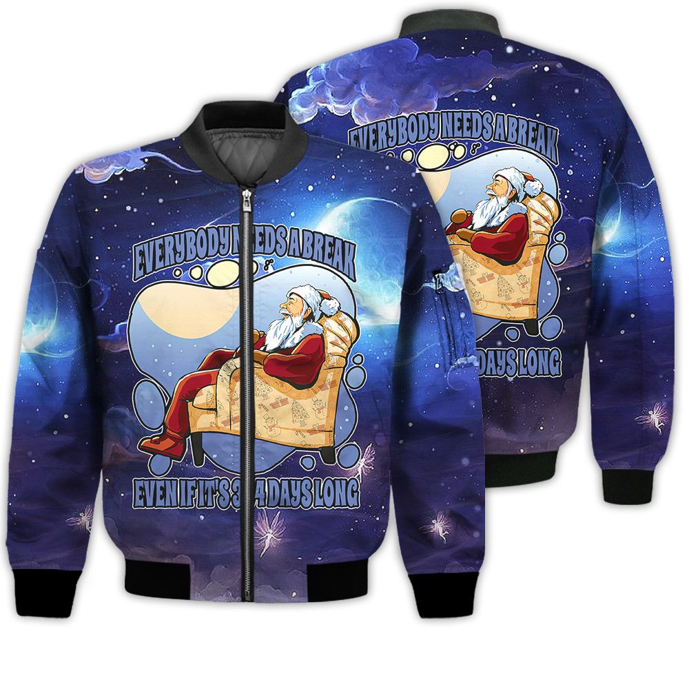Merry Christmas Everybody Needs A Break Santa Retro Christmas Holiday Gifts Unisex 3D Bomber Jacket Merry Christmas Everybody Needs A Break Santa Retro Christmas Holiday Gifts Unisex 3D Bomber Jacket