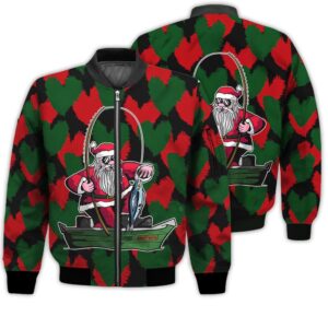 Merry Christmas Fishing Santa Retro Christmas Holiday Gifts Unisex 3D Bomber Jacket