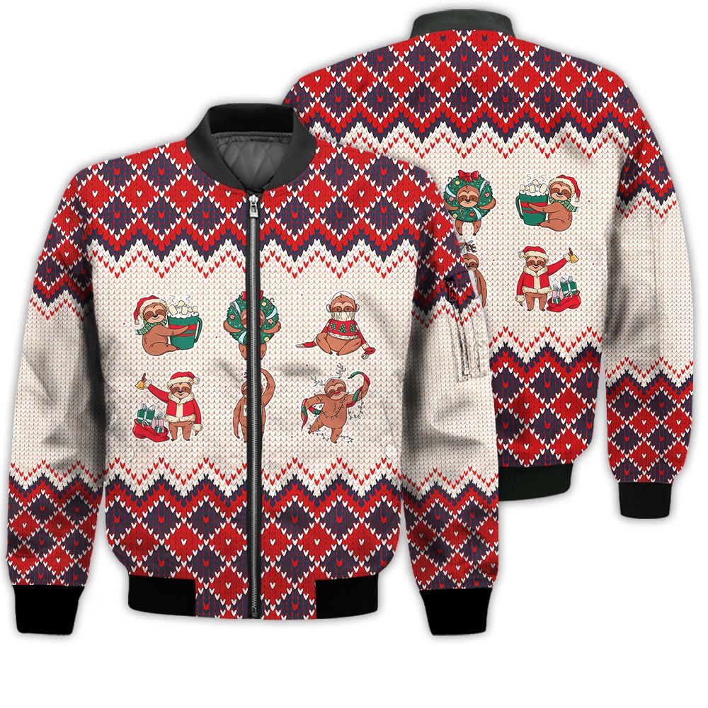 Merry Christmas Funny Christmas Sloth Retro Christmas Holiday Gifts Unisex 3D Bomber Jacket Merry Christmas Funny Christmas Sloth Retro Christmas Holiday Gifts Unisex 3D Bomber Jacket
