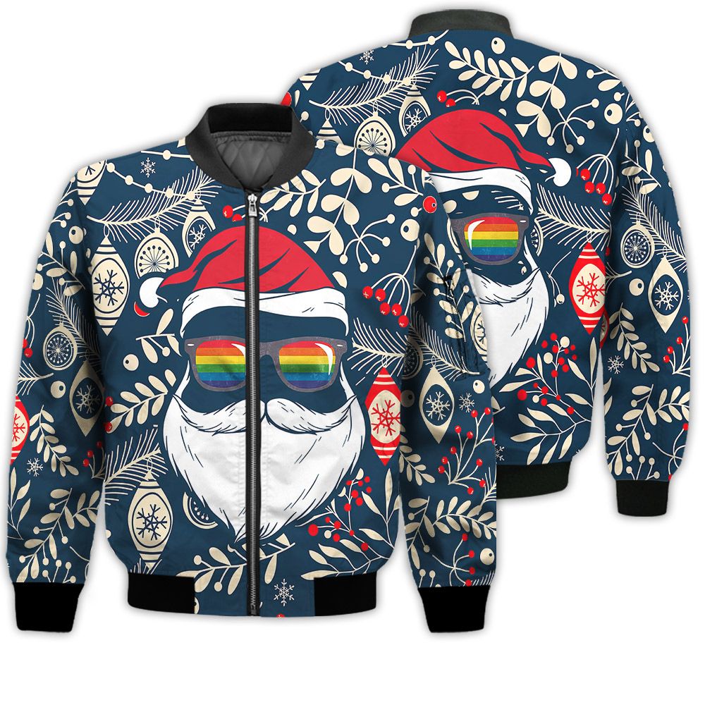 Merry Christmas Gay Santa Glasses Retro Christmas Holiday Gifts Unisex 3D Bomber Jacket Merry Christmas Gay Santa Glasses Retro Christmas Holiday Gifts Unisex 3D Bomber Jacket