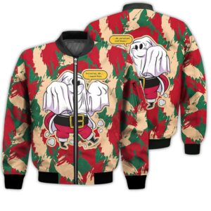 Merry Christmas Ghost Santa Claus Funny Retro Christmas Holiday Gifts Unisex 3D Bomber Jacket