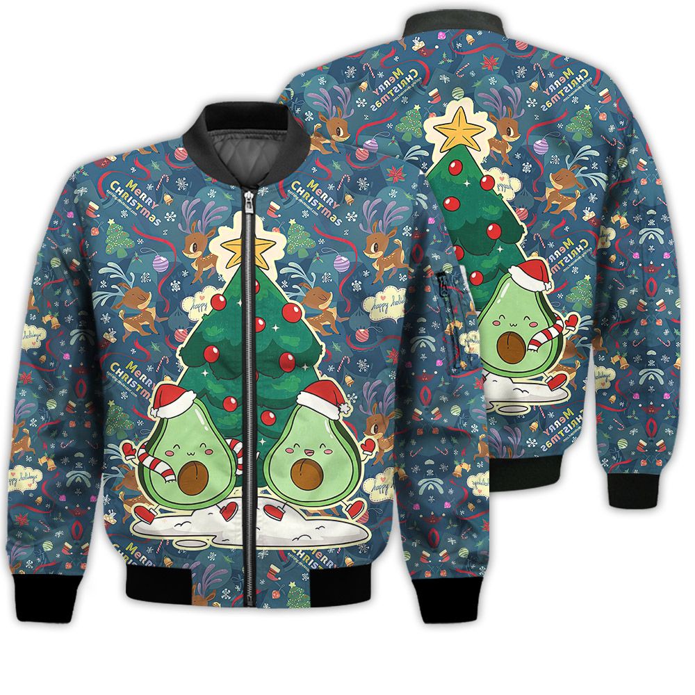 Merry Christmas Happy Avocado Retro Christmas Holiday Gifts Unisex 3D Bomber Jacket Merry Christmas Happy Avocado Retro Christmas Holiday Gifts Unisex 3D Bomber Jacket