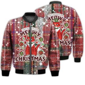 Merry Christmas Have Yourself A Meowy Christmas Retro Christmas Holiday Gifts Unisex 3D Bomber Jacket