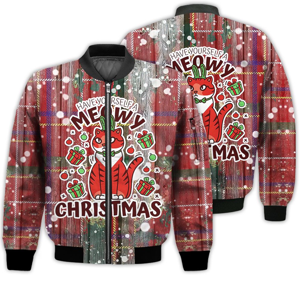 Merry Christmas Have Yourself A Meowy Christmas Retro Christmas Holiday Gifts Unisex 3D Bomber Jacket Merry Christmas Have Yourself A Meowy Christmas Retro Christmas Holiday Gifts Unisex 3D Bomber Jacket
