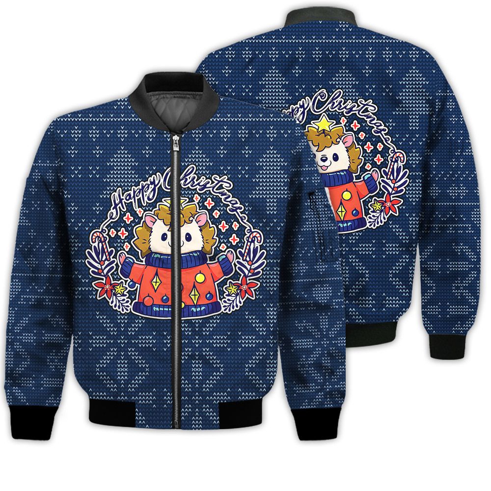 Merry Christmas Hedgehog Christmas Retro Christmas Holiday Gifts Unisex 3D Bomber Jacket Merry Christmas Hedgehog Christmas Retro Christmas Holiday Gifts Unisex 3D Bomber Jacket