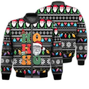 Merry Christmas Ho Ho Ho Santa Claus Funny Retro Christmas Holiday Gifts Unisex 3D Bomber Bomber Jacket