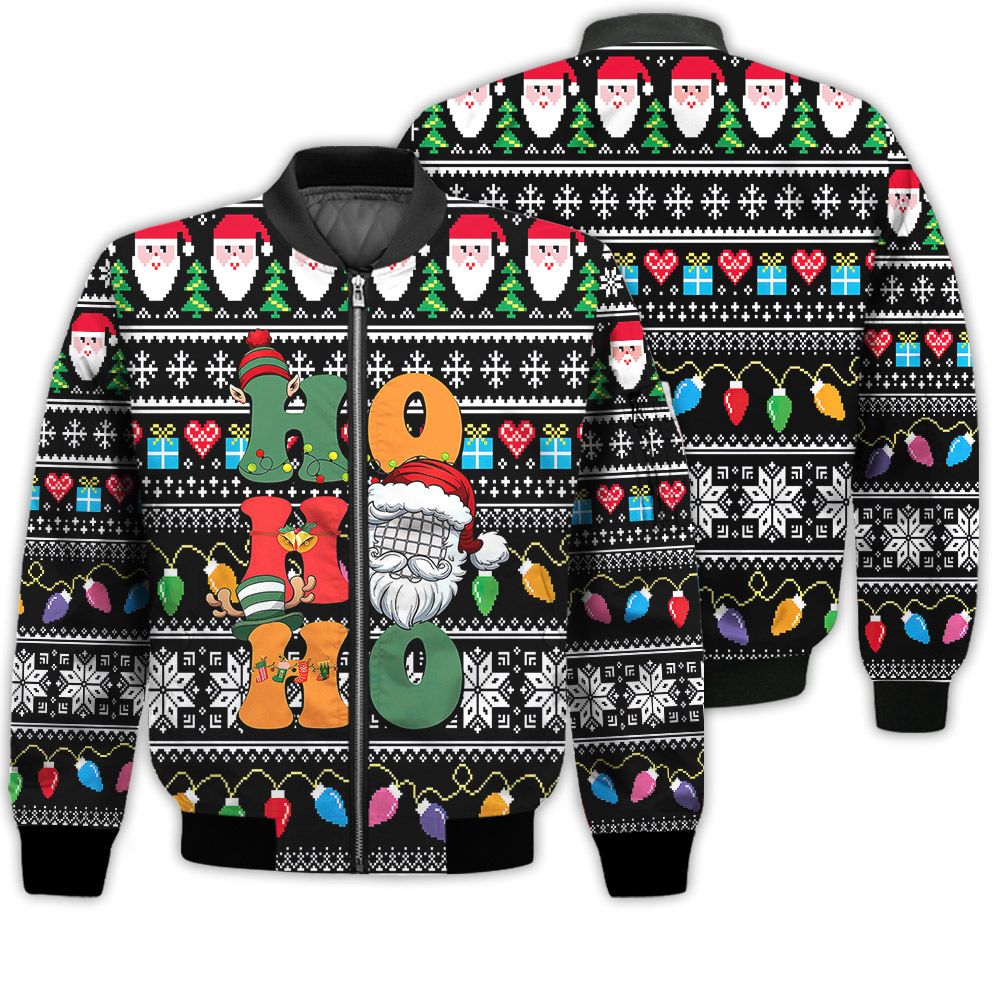 Merry Christmas Ho Ho Ho Santa Claus Funny Retro Christmas Holiday Gifts Unisex 3D Bomber Bomber Jacket Merry Christmas Ho Ho Ho Santa Claus Funny Retro Christmas Holiday Gifts Unisex 3D Bomber Bomber Jacket