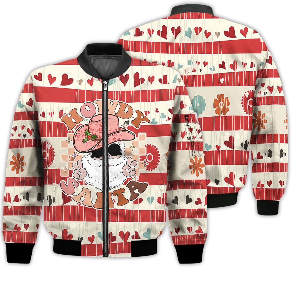 Merry Christmas Howdy Santa Retro Christmas Holiday Gifts Unisex 3D Bomber Bomber Jacket Merry Christmas Howdy Santa Retro Christmas Holiday Gifts Unisex 3D Bomber Bomber Jacket
