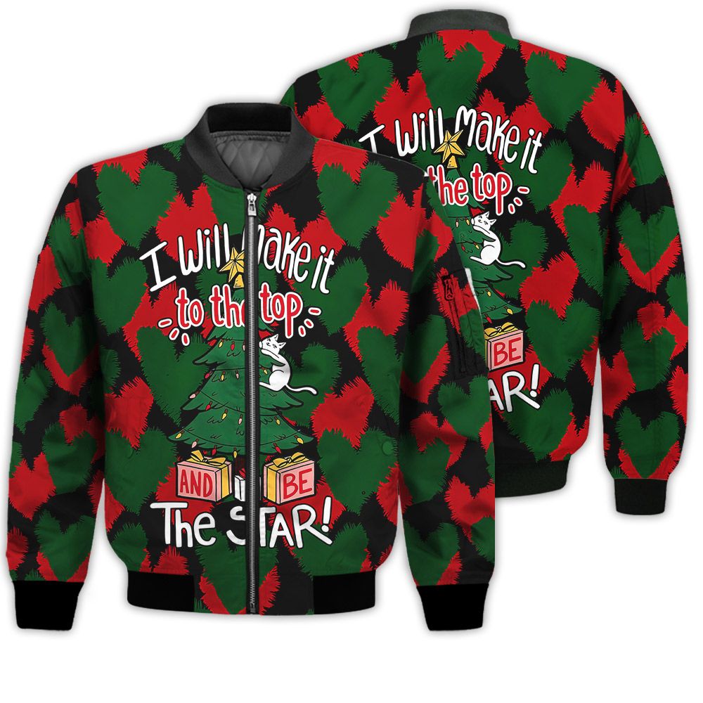 Merry Christmas I Will Make It To The Top The Star Retro Christmas Holiday Gifts Unisex 3D Bomber Bomber Jacket Merry Christmas I Will Make It To The Top The Star Retro Christmas Holiday Gifts Unisex 3D Bomber Bomber Jacket