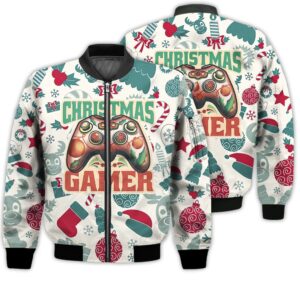 Merry Christmas Joystick For Game Retro Christmas Holiday Gifts Unisex 3D Bomber Bomber Jacket