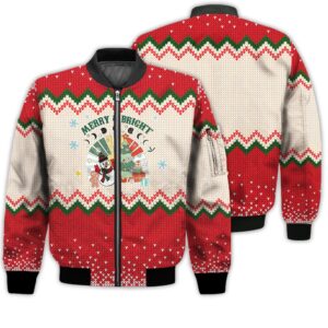 Merry Christmas Merry & Bright Retro Christmas Holiday Gifts Unisex 3D Bomber Bomber Jacket