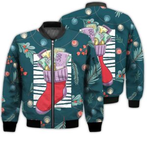 Merry Christmas Money Christmas Sock Retro Christmas Holiday Gifts Unisex 3D Bomber Bomber Jacket