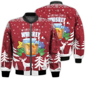 Merry Christmas My Christmas Spirit Is Whiskey Retro Christmas Holiday Gifts Unisex 3D Bomber Bomber Jacket