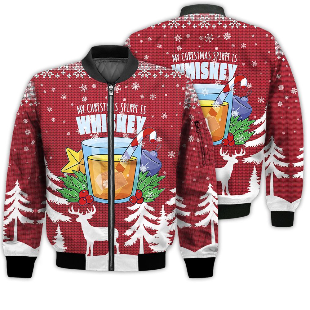 Merry Christmas My Christmas Spirit Is Whiskey Retro Christmas Holiday Gifts Unisex 3D Bomber Bomber Jacket Merry Christmas My Christmas Spirit Is Whiskey Retro Christmas Holiday Gifts Unisex 3D Bomber Bomber Jacket