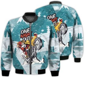 Merry Christmas One Night Out Santa Motorbike Retro Christmas Holiday Gifts Unisex 3D Bomber Bomber Jacket