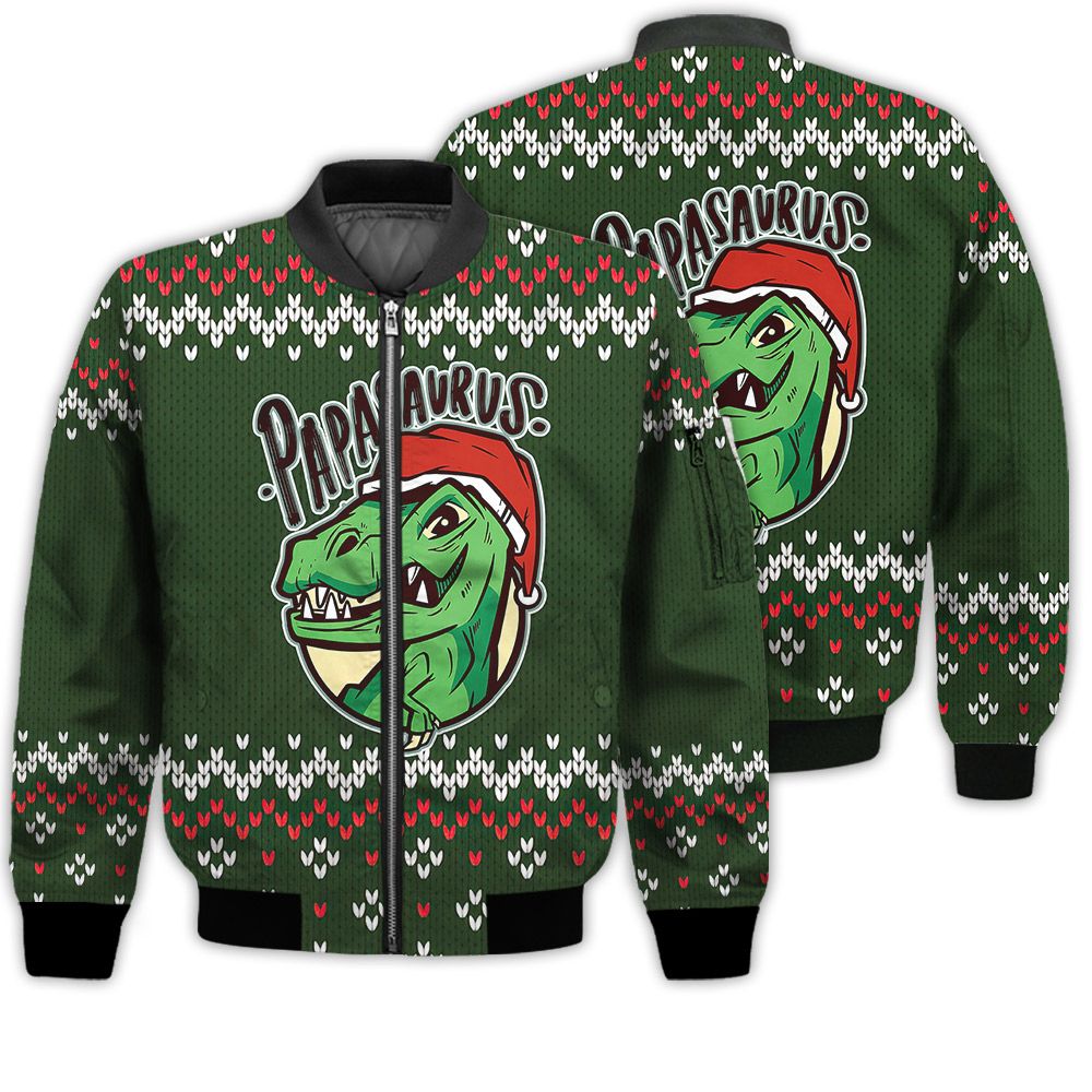 Merry Christmas Papasaurus T-rex Retro Christmas Holiday Gifts Unisex 3D Bomber Bomber Jacket Merry Christmas Papasaurus T-rex Retro Christmas Holiday Gifts Unisex 3D Bomber Bomber Jacket