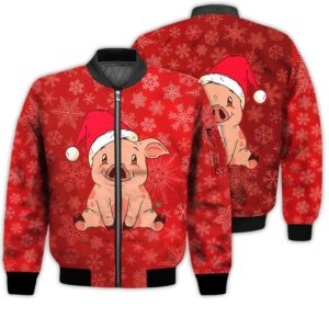 Merry Christmas Pig Retro Christmas Holiday Gifts Unisex 3D Bomber Bomber Jacket