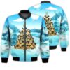 Merry Christmas Pug Dogs Christmas Tree Retro Christmas Holiday Gifts Unisex 3D Bomber Bomber Jacket
