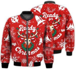 Merry Christmas Ready For Christmas Deer Retro Christmas Holiday Gifts Unisex 3D Bomber Bomber Jacket