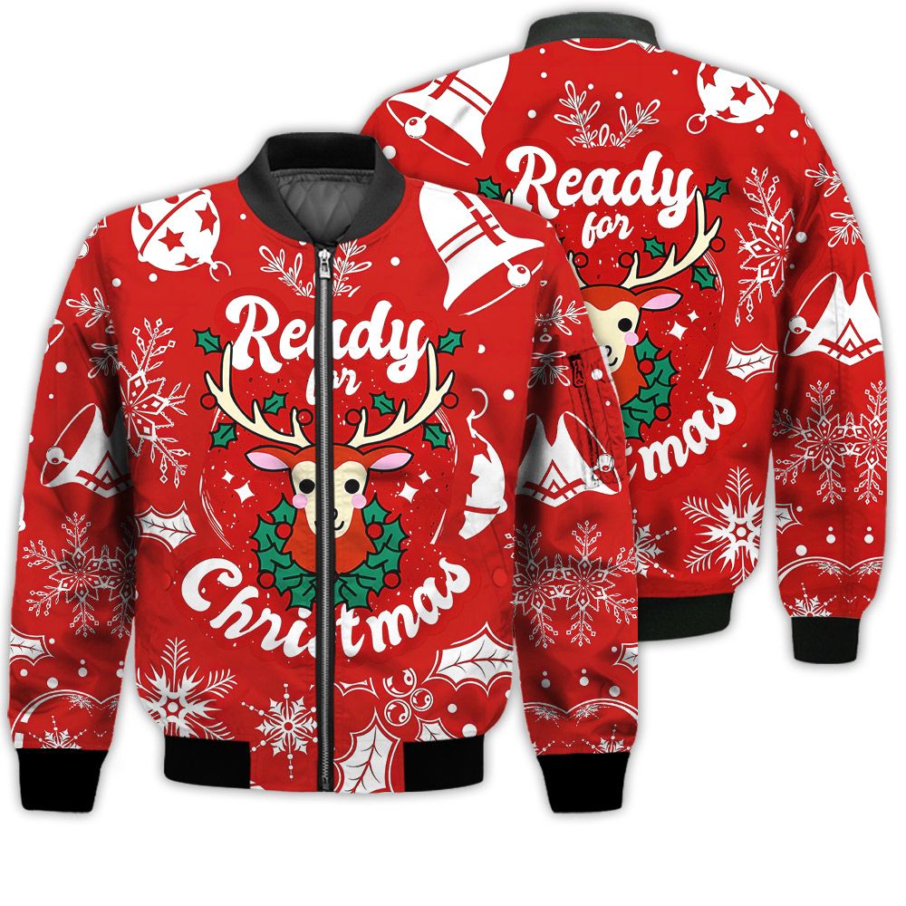 Merry Christmas Ready For Christmas Deer Retro Christmas Holiday Gifts Unisex 3D Bomber Bomber Jacket Merry Christmas Ready For Christmas Deer Retro Christmas Holiday Gifts Unisex 3D Bomber Bomber Jacket