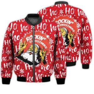 Merry Christmas Rockin' Christmas Santa Retro Christmas Holiday Gifts Unisex 3D Bomber Jacket
