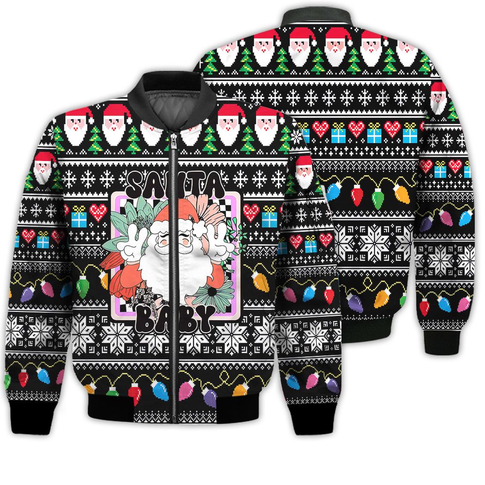 Merry Christmas Santa Baby Retro Christmas Holiday Gifts Unisex 3D Bomber Jacket Merry Christmas Santa Baby Retro Christmas Holiday Gifts Unisex 3D Bomber Jacket