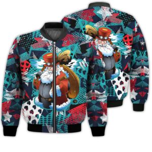 Merry Christmas Santa Claus Carrying Bag Of Gifts Retro Christmas Holiday Gifts Unisex 3D Bomber Bomber Jacket