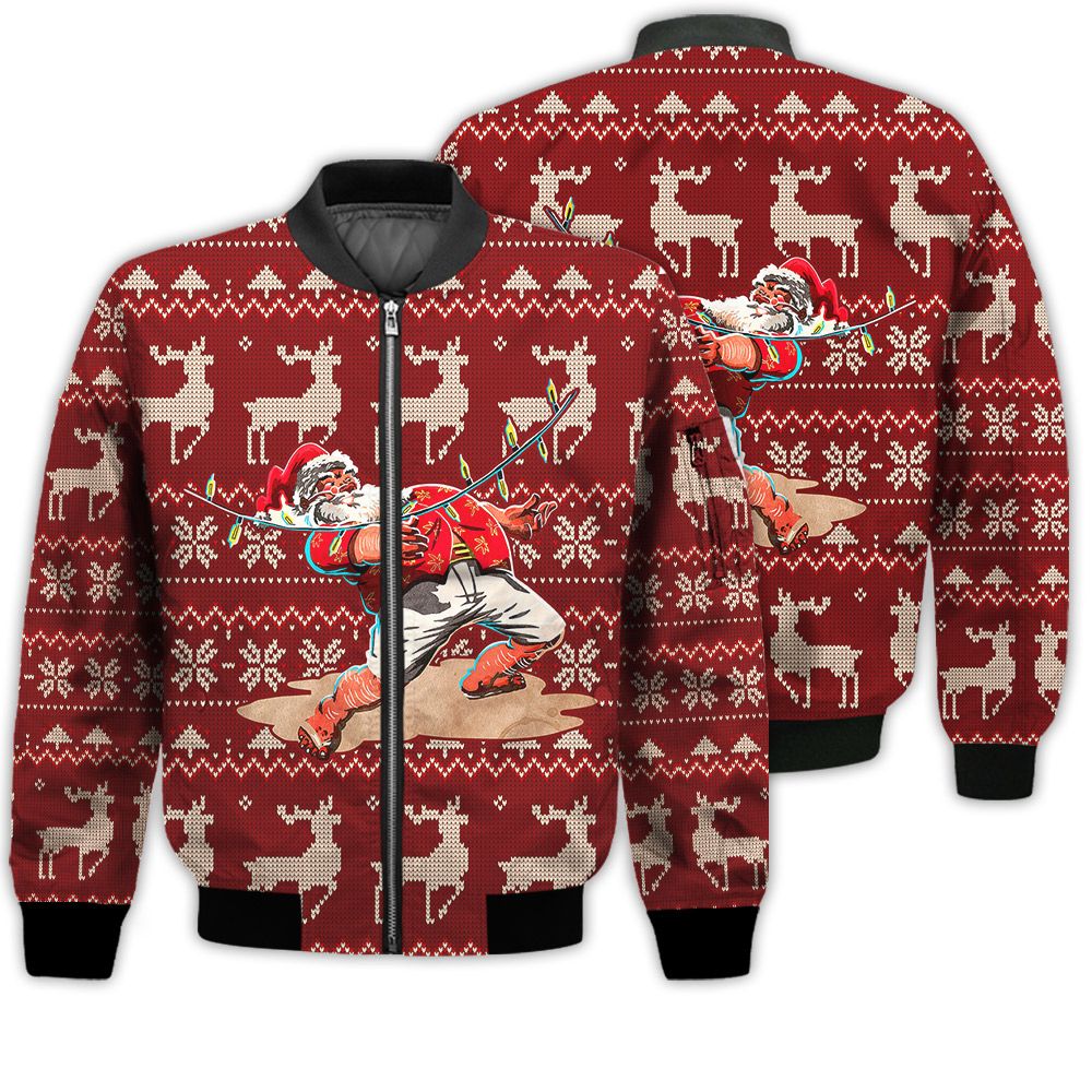 Merry Christmas Santa Claus Christmas Holiday Retro Christmas Holiday Gifts Unisex 3D Bomber Bomber Jacket Merry Christmas Santa Claus Christmas Holiday Retro Christmas Holiday Gifts Unisex 3D Bomber Bomber Jacket