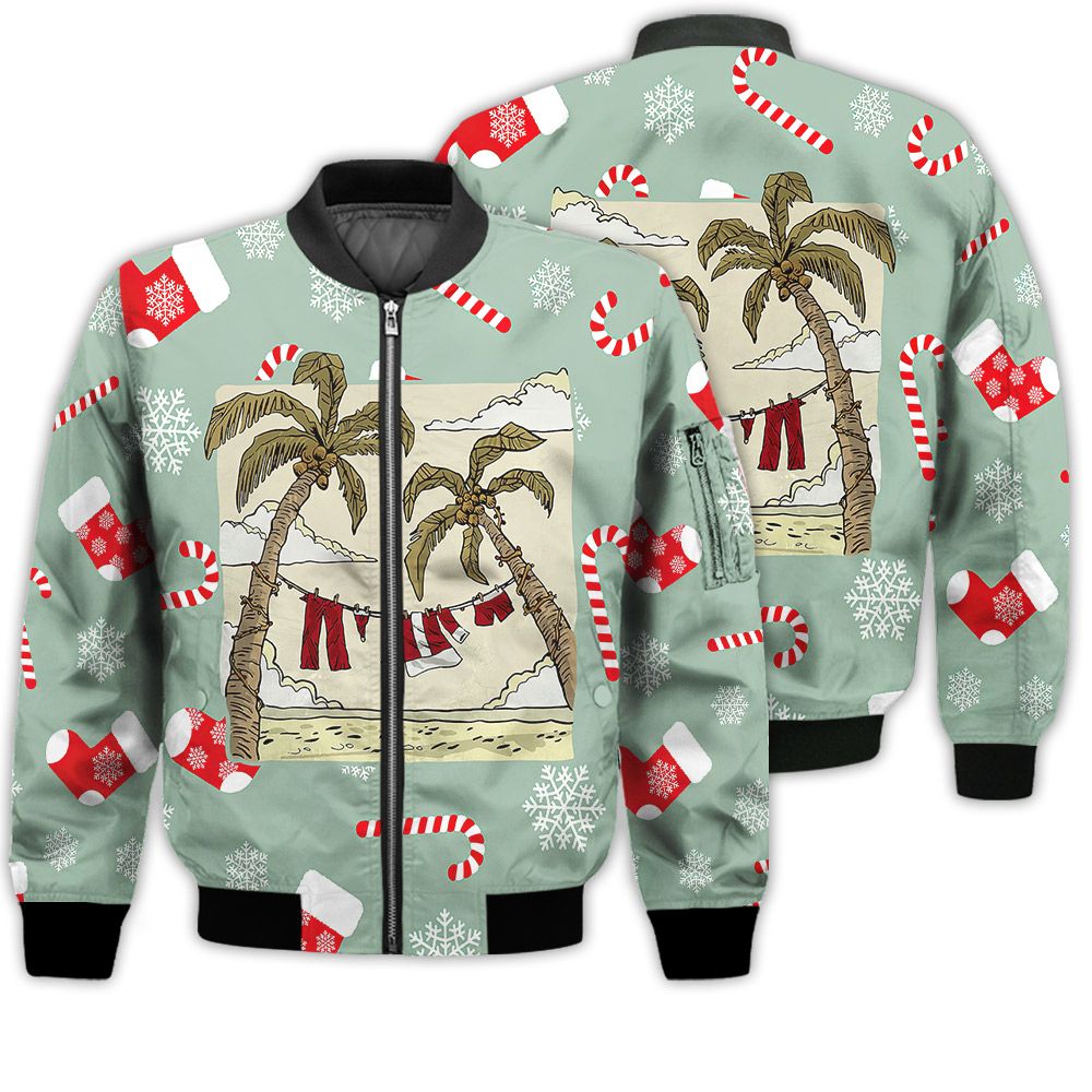 Merry Christmas Santa Claus Clothes In The Beach Retro Christmas Holiday Gifts Unisex 3D Bomber Bomber Jacket Merry Christmas Santa Claus Clothes In The Beach Retro Christmas Holiday Gifts Unisex 3D Bomber Bomber Jacket