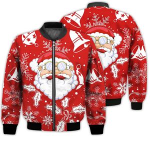 Merry Christmas Santa Claus Head Retro Christmas Holiday Gifts Unisex 3D Bomber Bomber Jacket