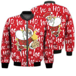 Merry Christmas Santa Claus In Xmas Lights Retro Christmas Holiday Gifts Unisex 3D Bomber Bomber Jacket