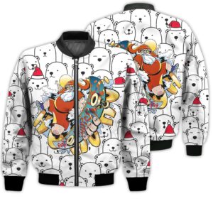 Merry Christmas Santa Claus Skateboarding Retro Christmas Holiday Gifts Unisex 3D Bomber Bomber Jacket