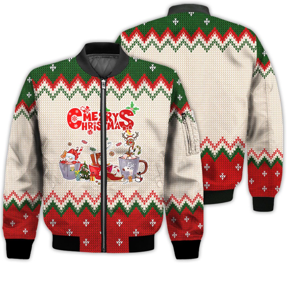 Merry Christmas Santa Claus Snow Deer Retro Christmas Holiday Gifts Unisex 3D Bomber Bomber Jacket Merry Christmas Santa Claus Snow Deer Retro Christmas Holiday Gifts Unisex 3D Bomber Bomber Jacket