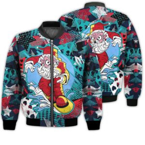 Merry Christmas Santa Claus Snowboarding Retro Christmas Holiday Gifts Unisex 3D Bomber Bomber Jacket