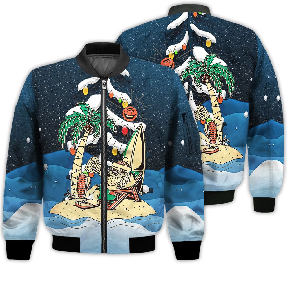 Merry Christmas Santa Claus Summer Beach Retro Christmas Holiday Gifts Unisex 3D Bomber Bomber Jacket Merry Christmas Santa Claus Summer Beach Retro Christmas Holiday Gifts Unisex 3D Bomber Bomber Jacket