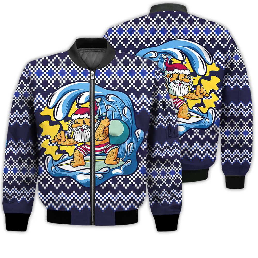 Merry Christmas Santa Claus Surfing Retro Christmas Holiday Gifts Unisex 3D Bomber Bomber Jacket Merry Christmas Santa Claus Surfing Retro Christmas Holiday Gifts Unisex 3D Bomber Bomber Jacket