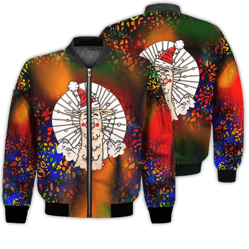 Merry Christmas Santa Llama Retro Christmas Holiday Gifts Unisex 3D Bomber Bomber Jacket Merry Christmas Santa Llama Retro Christmas Holiday Gifts Unisex 3D Bomber Bomber Jacket
