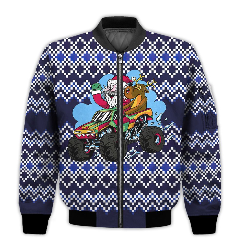 Merry-Christmas-Santa-Riding-A-Monster-Truck-Retro-Christmas-Holiday-Gifts-Unisex-3D-Bomber-Bomber-Jacket-1