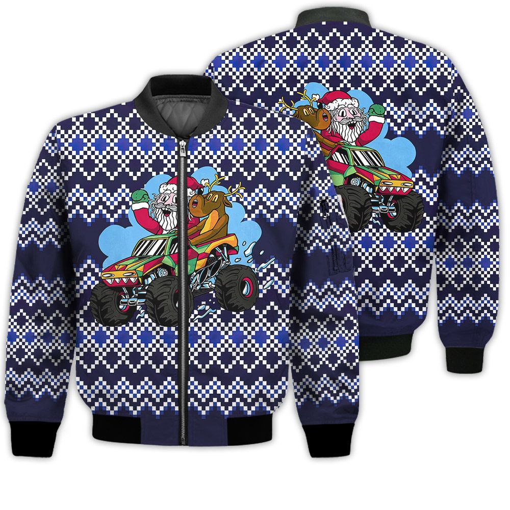 Merry Christmas Santa Riding A Monster Truck Retro Christmas Holiday Gifts Unisex 3D Bomber Bomber Jacket Merry Christmas Santa Riding A Monster Truck Retro Christmas Holiday Gifts Unisex 3D Bomber Bomber Jacket