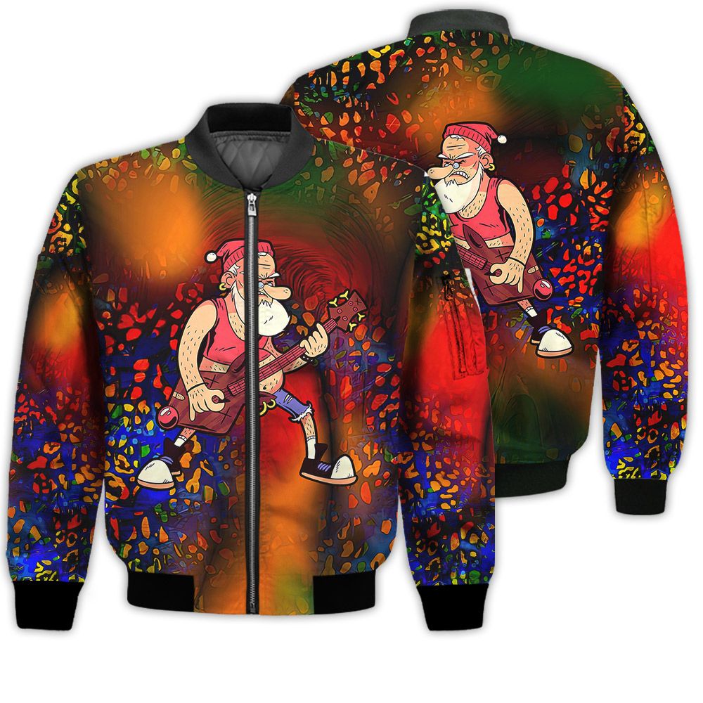 Merry Christmas Santa Rock Retro Christmas Holiday Gifts Unisex 3D Bomber Bomber Jacket Merry Christmas Santa Rock Retro Christmas Holiday Gifts Unisex 3D Bomber Bomber Jacket
