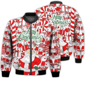 Merry Christmas Santa's Elf Funny Pattern Retro Christmas Holiday Gifts Unisex 3D Bomber Bomber Jacket